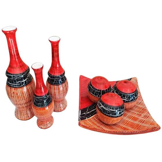 Imagem de Jogo de Vasos Trio Grego e Centro de Mesa 3 Esferas em Cerâmica - Red Black