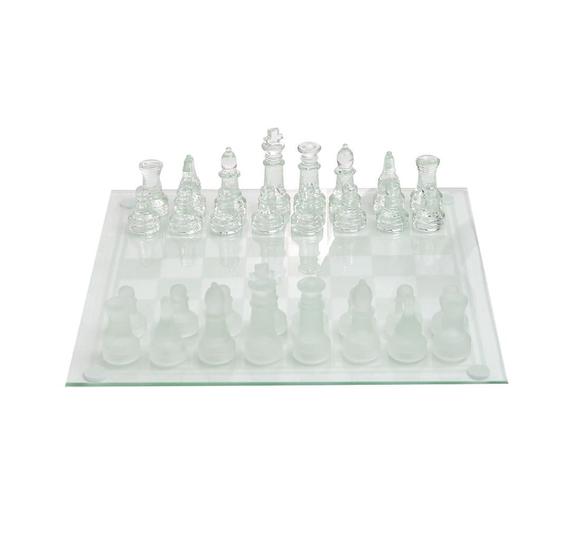 Imagem de Jogo de xadrez com tabuleiro e peças de vidro 20x20cm