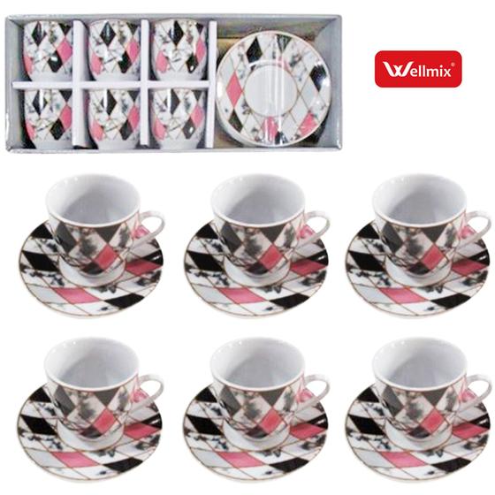 Imagem de Jogo De Xicara De Porcelana Com Pires Para Cafe C 12 Pcs 90Ml Ametista - WELLMIX