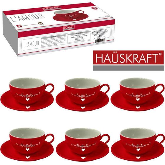 Imagem de jogo de xicara para cha de porcelana its coffee time l'amour vermelho hauskraft 12 pecas 160ml