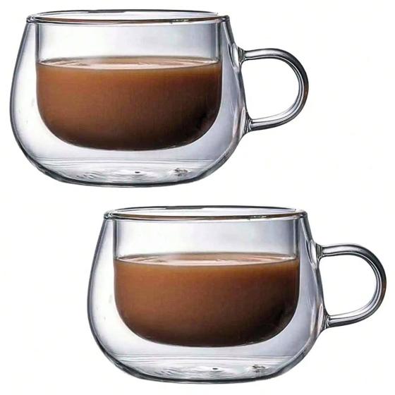 Imagem de Jogo De Xicara Vidro Duplo Caneca Parede Dupla 2un 150ml