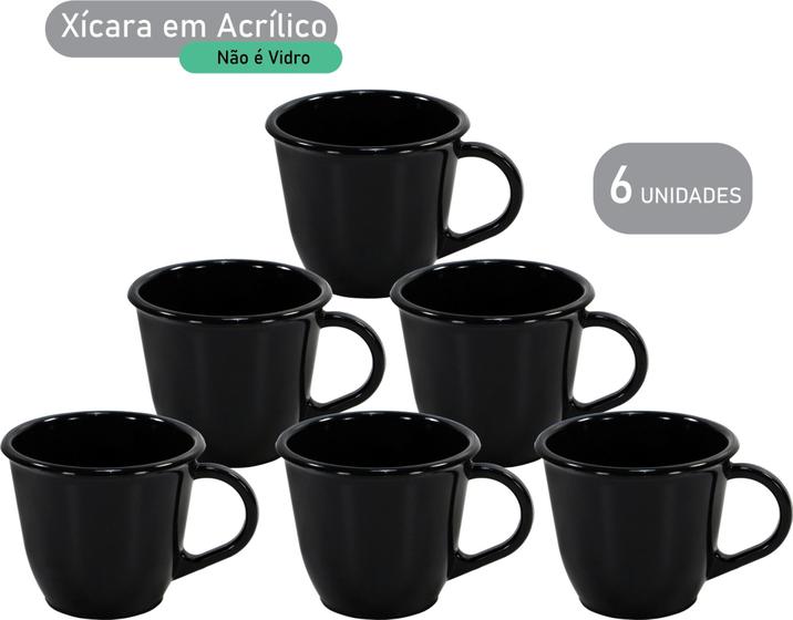 Imagem de Jogo de Xícaras Acrílica Café Chá 85 Ml Preta 6 Unidades
