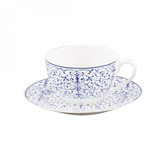 Imagem de Jogo de Xícaras de Chá com Pires Porcelana 12 Peças 220ml Abstract Rojemac Branco/Azul