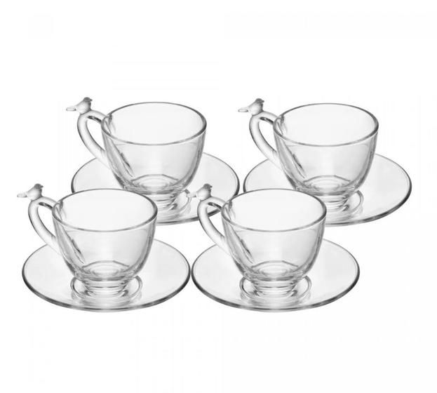 Imagem de Jogo de Xícaras para Café com Pires Bird em Cristal Ecológico 4 Peças 80ml - Wolff