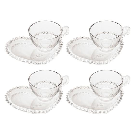 Imagem de Jogo De Xícaras Para Chá 180ml Pearl Com Prato Coração Com 4 Unidades