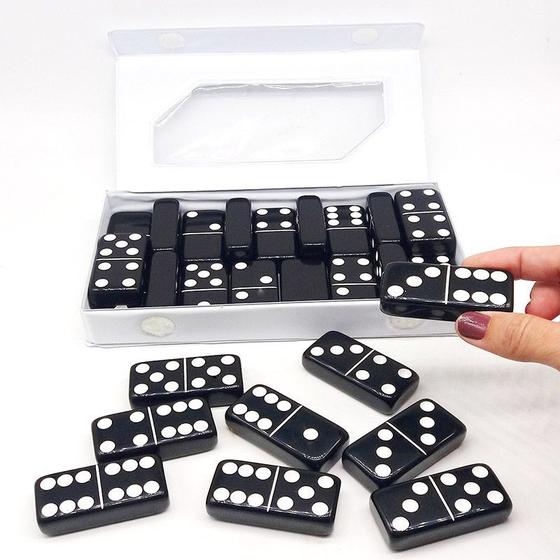 Imagem de Jogo Domino Jumbo Profissional Tipo Osso Preto Grosso Pedra Grossa Dominó Resistente a Arranhões Maleta Estojo Educativo