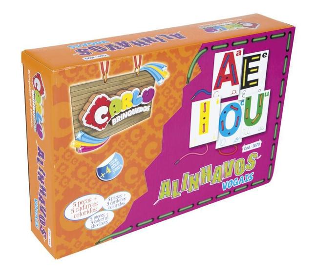 Imagem de Jogo Educativo Alinhavos Vogais 5 Peças Em Mdf, Idade 4 +