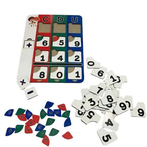 Imagem de Jogo educativo das continhas em madeira - CDU no ensino da Adição, Subtração e Multiplicação