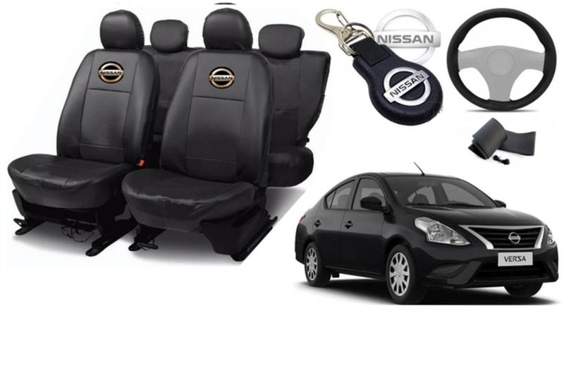 Imagem de Jogo Elegância: Capas Couro Nissan Versa 2011-2019 + Volante + Chaveiro