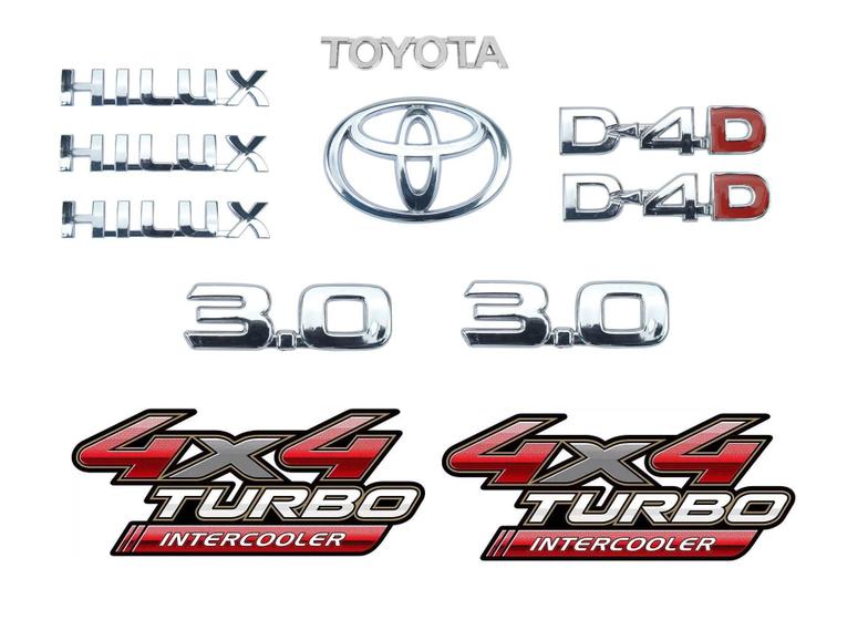 Imagem de Jogo Emblemas Hilux D-4D 3.0 Logotipo Toyota 4X4 Turbo 05/15