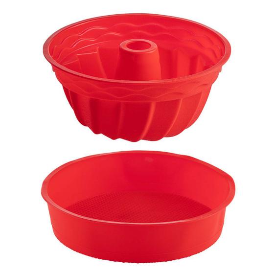 Imagem de Jogo Forma Espiral Silicone + Forma Redonda Vermelho Pudim