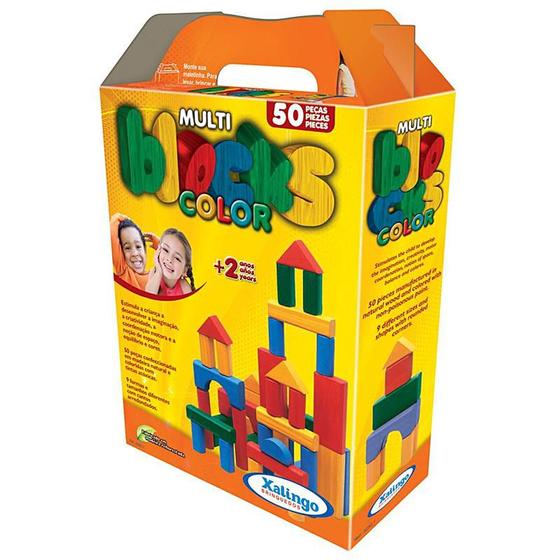 Imagem de Jogo Infantil Multiblocks Madeira Colorido 50 Peças Xalingo