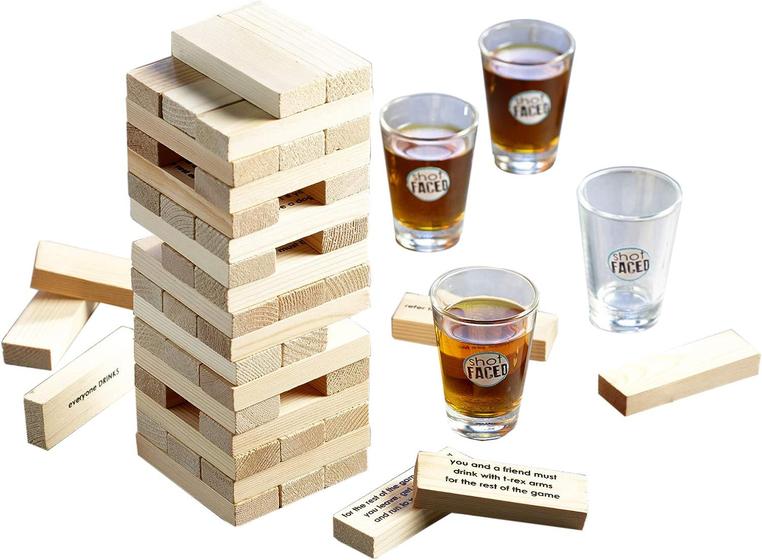 Imagem de Jogo Jenga Torre de Equilíbrio + 4 Copos Shot Drink