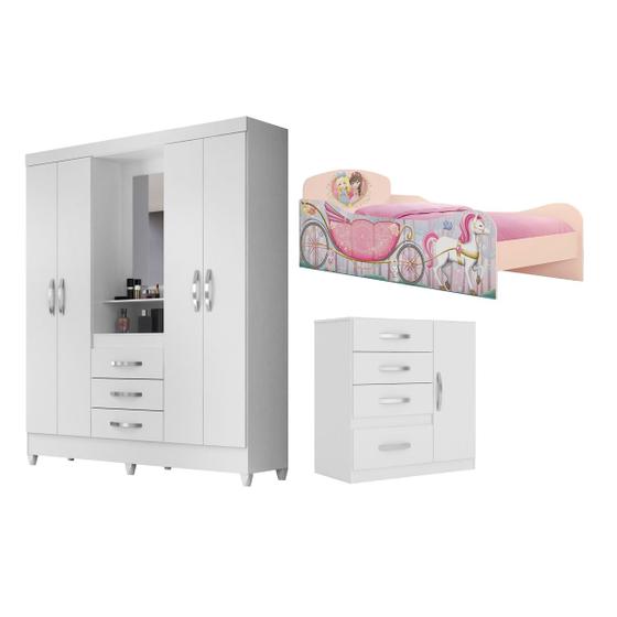Imagem de Jogo Juvenil Três Peças Cama Guarda Roupa e Cômoda Infantil - Móveis Leartam