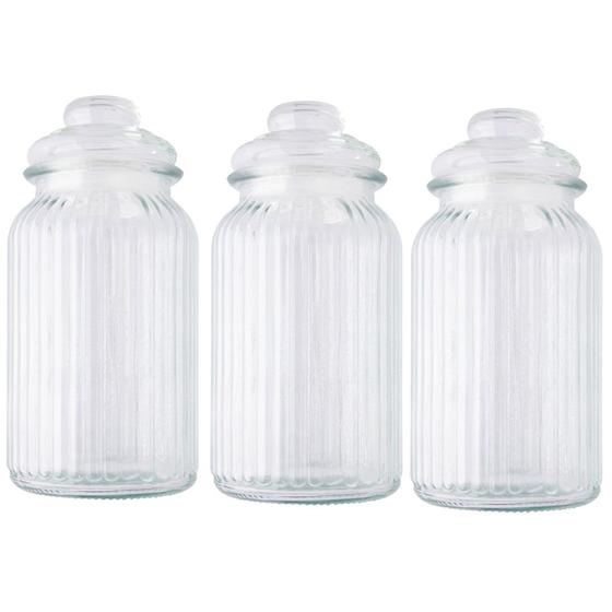 Imagem de Jogo Kit 3 Potes De Vidro 1350ml Com Tampa Hermética Redondo Transparente
