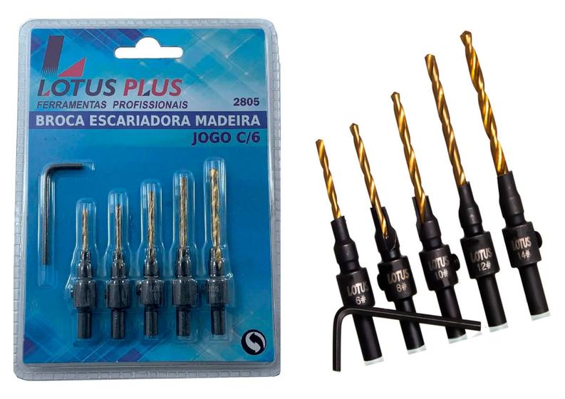 Imagem de Jogo Kit 5 Brocas Escariadoras Para Madeira Mdf 6 8 10 12 14