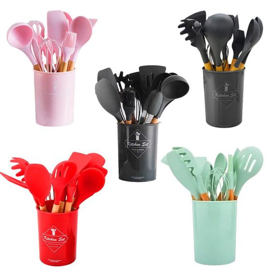 Jogo Kit C/12 Peças Utensílios De Cozinha Colheres Espatula Silicone Cabo Madeira Decoração Menor preço em Jogo Kit C/12 Peças Utensílios De Cozinha Colheres Espatula Silicone Cabo Madeira Decoração