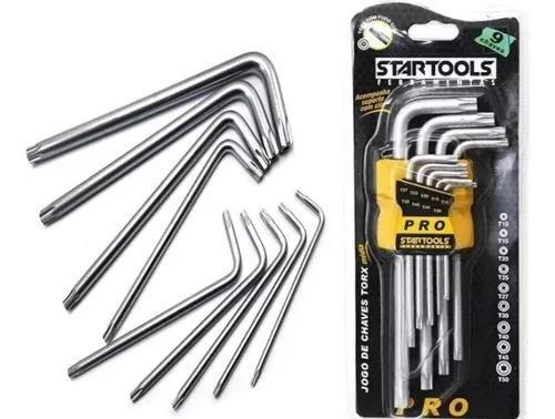 Imagem de Jogo Kit Chave Torx Tipo L 9 Peças Longa C/furo Profissional