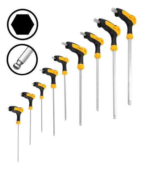 Imagem de Jogo Kit De Chave Hexagonal Allen Tipo T Com Cabo 9 Peças