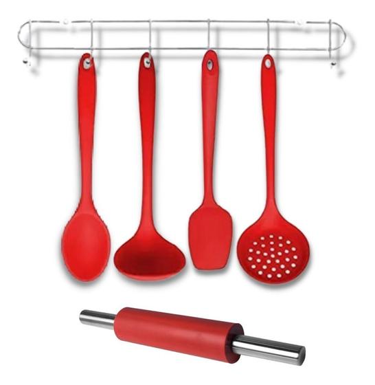 Imagem de Jogo Kit De Utensílios 5 Peças Em Silicone Resistente Para Cozinha - Vermelho