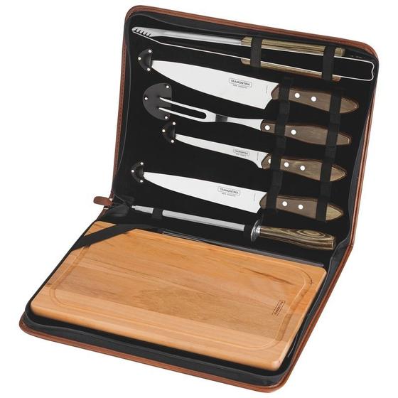 Imagem de Jogo Kit Para Churrasco Inox Tramontina 8 Peças Polywood