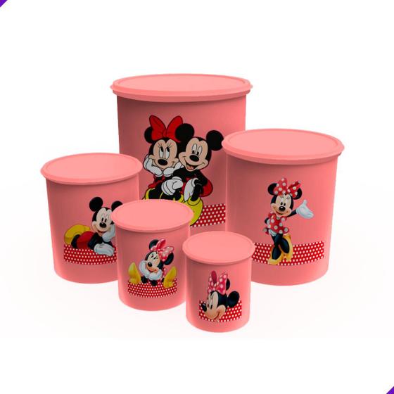 Imagem de Jogo Kit Potes Mantimentos Decorado Mickey Minnie Disney - Feitos de Plástico Resistente - Rosa, Preto, Branco, Vermelho - ArtVida