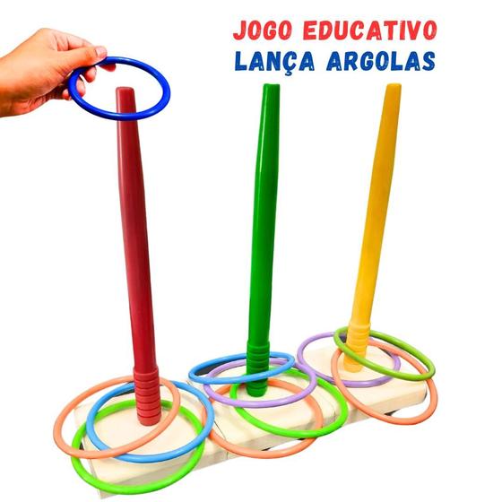 Imagem de Jogo Lança Argolas 3 Alvos Brinquedo Educativo Arremesso Festa Junina Coordenação Motora