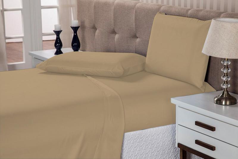 Imagem de Jogo lençol 4 peças cama casal box 1,38x1,88x0,30cm altura hotel pousada resort ótimo acabamento-bege-148