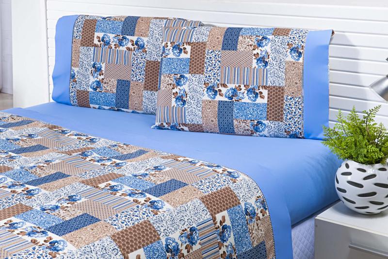 Imagem de Jogo Lençol 4 Peças Cama Viúva(1,88m x 1,28m x 30alt ) Percal 180 Fios Estampado AZUL