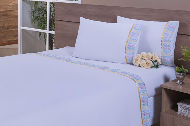 Imagem de Jogo Lençol 4 Peças Cama Viúva Percal 200 Fios com Leze Multicor