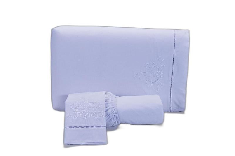 Imagem de Jogo Lençol Cama Viúva Percal 200 Fios Bordado Branco 3Un