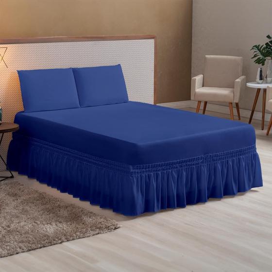 Imagem de Jogo Lençol Casal Queen com Elástico para Cama Box Kit 3 Peças Roupa de Cama Completo + Fronhas