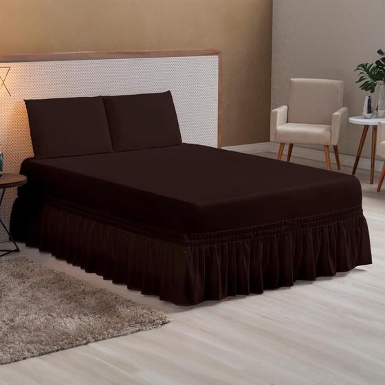 Imagem de Jogo Lençol Casal Queen com Elástico para Cama Box Kit 3 Peças Roupa de Cama Completo + Fronhas