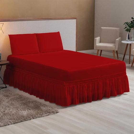 Imagem de Jogo Lençol Casal Queen com Elástico para Cama Box Kit 3 Peças Roupa de Cama Completo + Fronhas