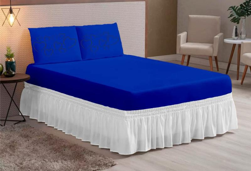 Imagem de jogo lençol Coracao todo azul queen microfibra 03 peças