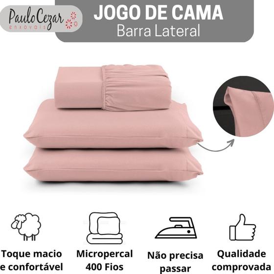 Imagem de Jogo Lencol Queen Size 3 pçs 400 Fios com Elastico Barra Lateral