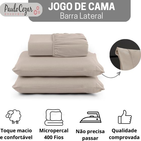 Imagem de Jogo Lencol Super King 3 pçs 400 Fios com Elastico Barra Lateral
