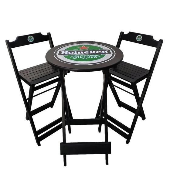 Jogo Mesa Bistrô com 2 Banquetas Dobráveis em Madeira - HNK Preto Menor preço em Jogo Mesa Bistrô com 2 Banquetas Dobráveis em Madeira - HNK Preto