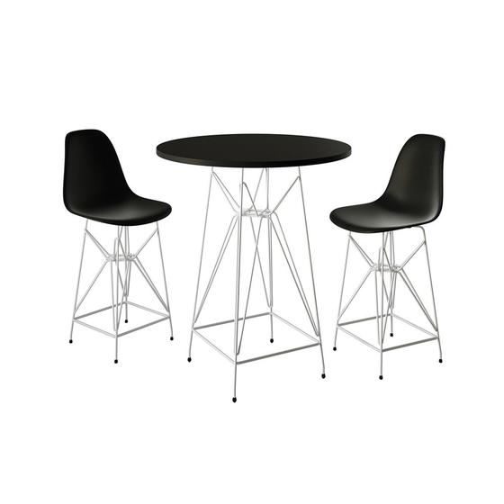 Imagem de Jogo Mesa Bistrô Eames Eiffel Preta 60cm 2 Banquetas Preta Base Ferro Branco