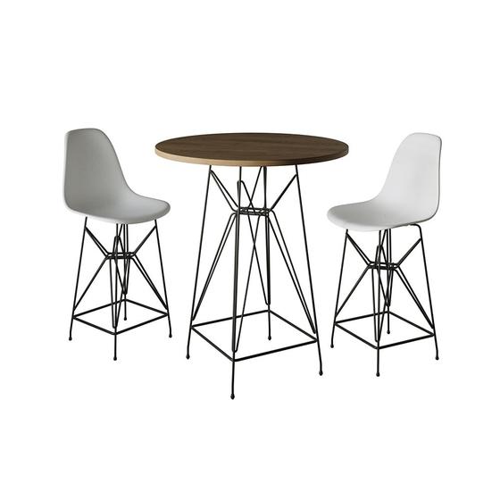 Imagem de Jogo Mesa Bistrô Eames Tampo Amêndoa 60cm 2 Banquetas Branca Base Ferro Preto