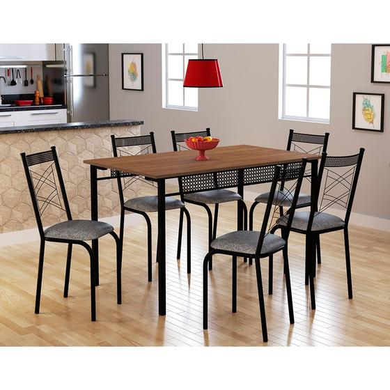 Jogo Mesa de Jantar com 6 Cadeiras Estofadas Linho Cinza Dakota Estilo ...