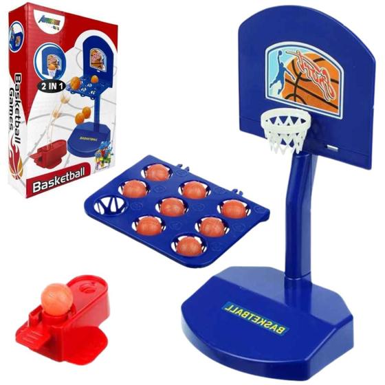 Imagem de Jogo mini basquete de mesa com lançador dedo 2 em 1 diversão