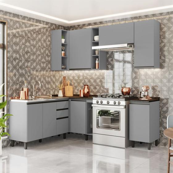 Jogo Modulado De Armários Para Cozinha 100% MDF Cinza - Móveis Leartam Menor preço em Jogo Modulado De Armários Para Cozinha 100% MDF Cinza - Móveis Leartam