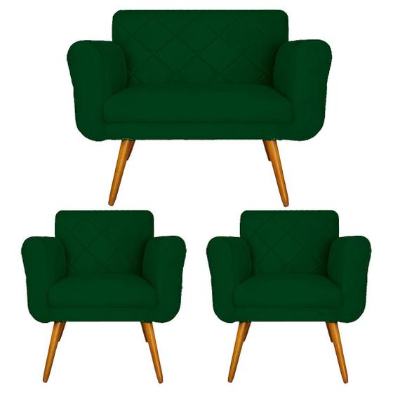 Imagem de Jogo Namoradeira e 2 Poltrona Decorativa Para Recepção Isabella Suede Verde - DL DECOR