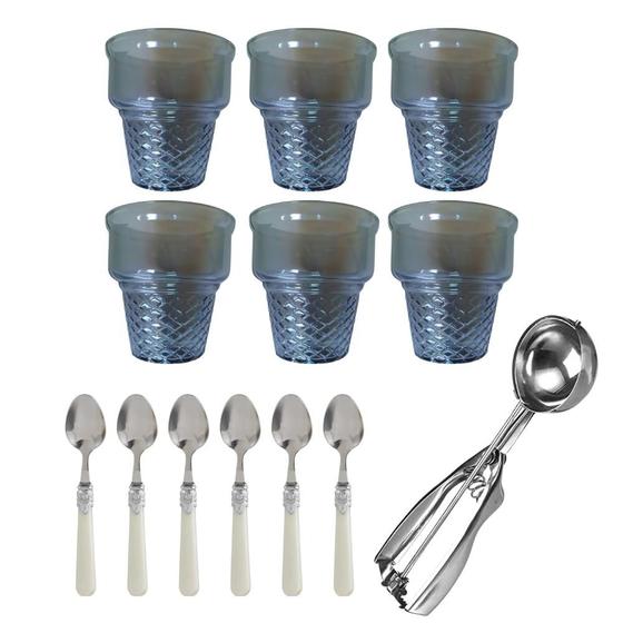Imagem de Jogo P/ Sorvete Mod. Corneto 13 Peças Vidro/Inox C/Colher Ejetora