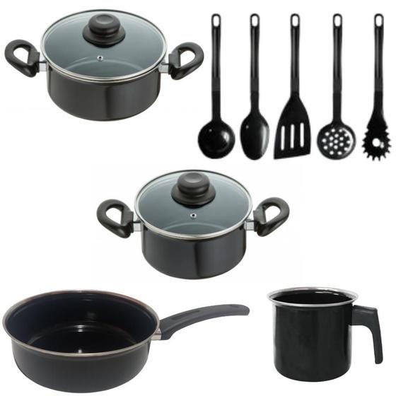 Imagem de Jogo Panelas Preta Indução Cooktop Elétrico À Gás 9 Peças