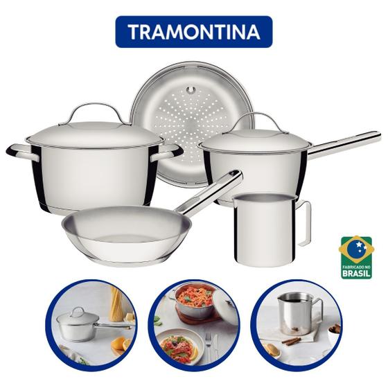 Jogo panelas tramontina allegra 5 peças resistente aço inox Menor preço em Jogo panelas tramontina allegra 5 peças resistente aço inox