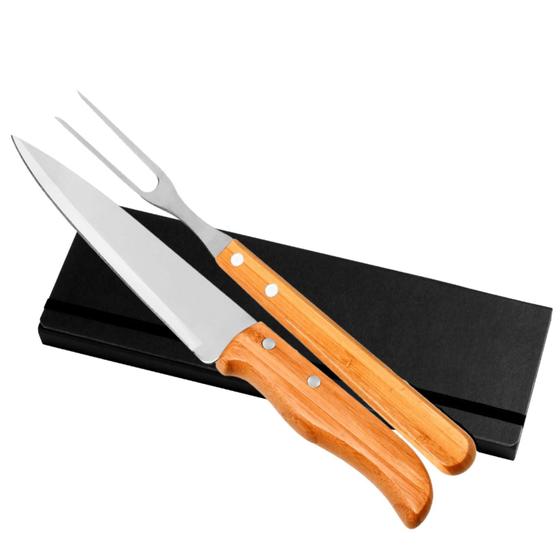 Jogo Para Churrasco 2 peças Faca e Garfo Inox Cabo Bambu Welf Caixa ...