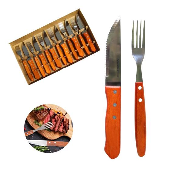 Jogo Para Churrasco Jumbo 12 Peças Garfo Faca Steak House Mundiart
