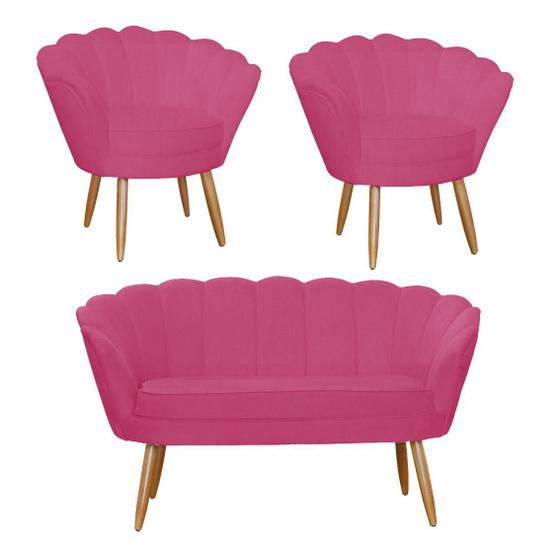 Imagem de Jogo Pétala Namoradeira e 2 Poltronas Estofada Para Recepção Suede Rosa Pink - LM DECOR